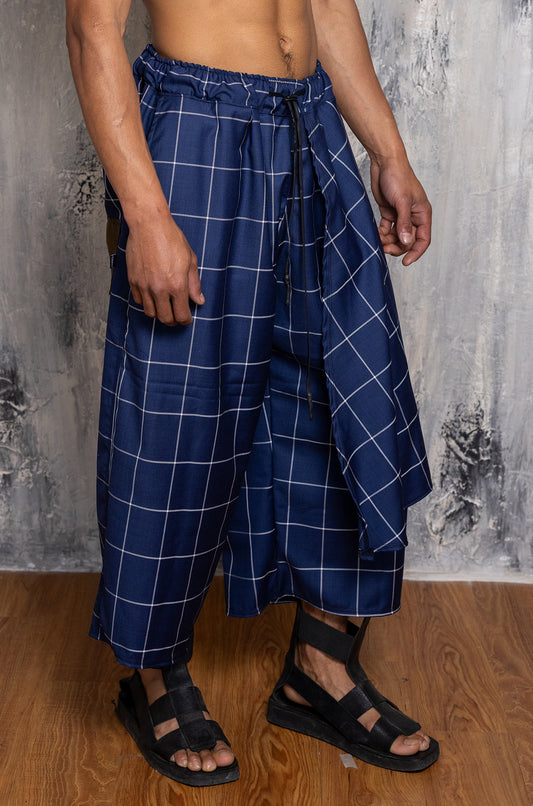 ARI-HAKAMA TARTAN WOOL BLU