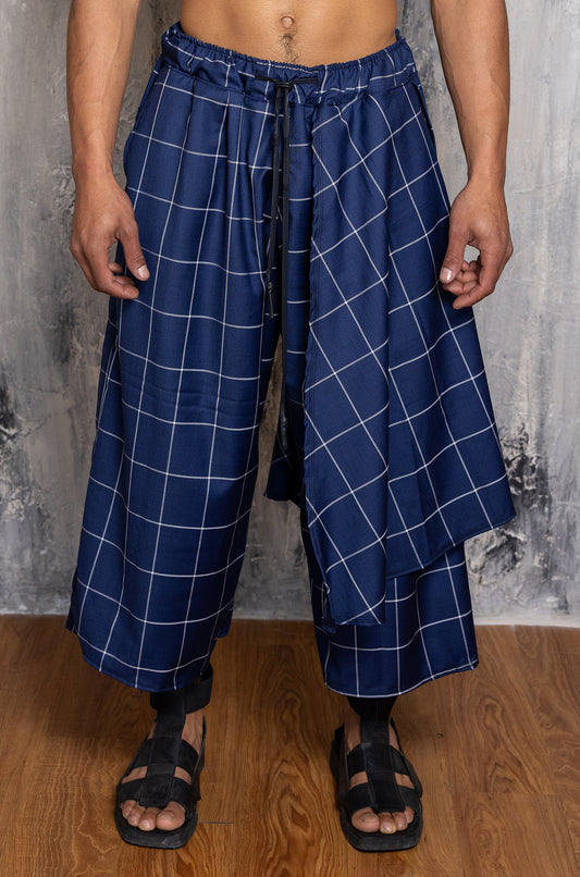 ARI-HAKAMA TARTAN WOOL BLU